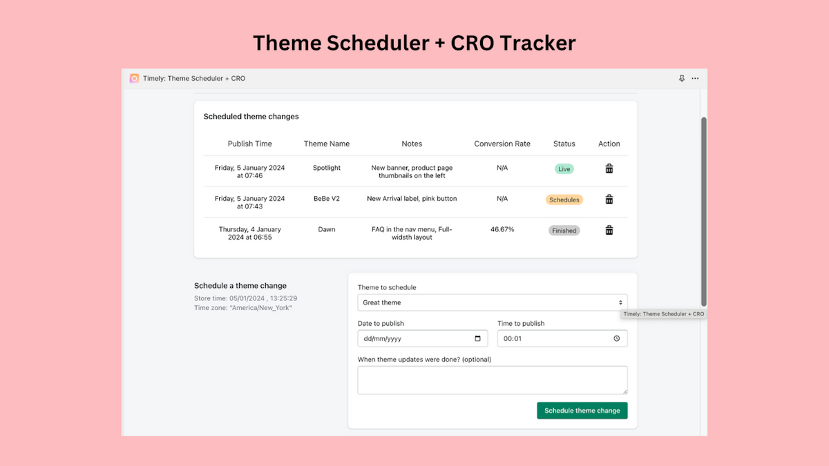 Timely: Theme Scheduler + CRO